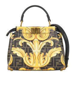 Fendace Mini Peekaboo, Leather, Black/Yellow, AKB4 228 8321, S/DB, 3*